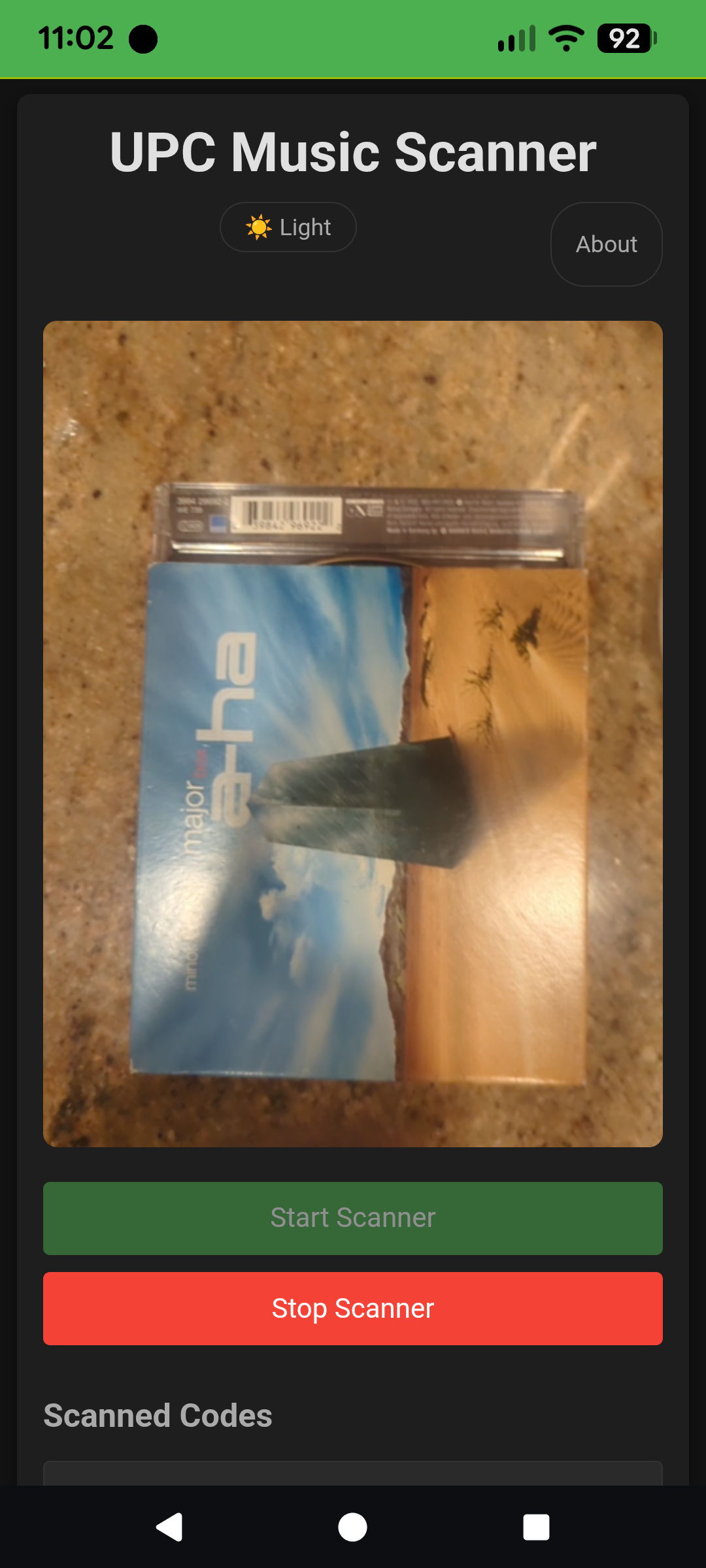Scanner active on a barcode
